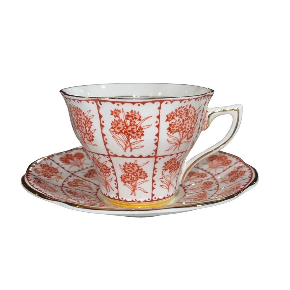 B10 Vintage Rosina Bone China Gilded Floral Teacup Saucer Set Made England A963